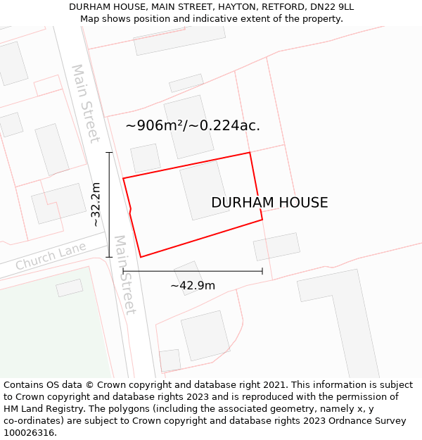 DURHAM HOUSE, MAIN STREET, HAYTON, RETFORD, DN22 9LL: Plot and title map
