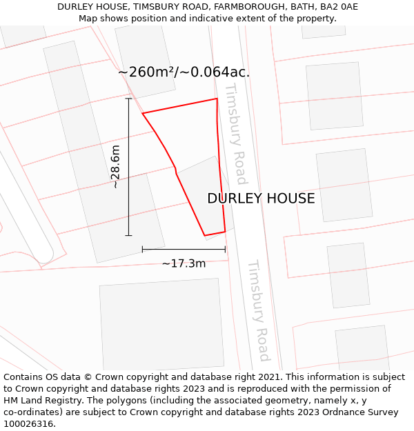 DURLEY HOUSE, TIMSBURY ROAD, FARMBOROUGH, BATH, BA2 0AE: Plot and title map