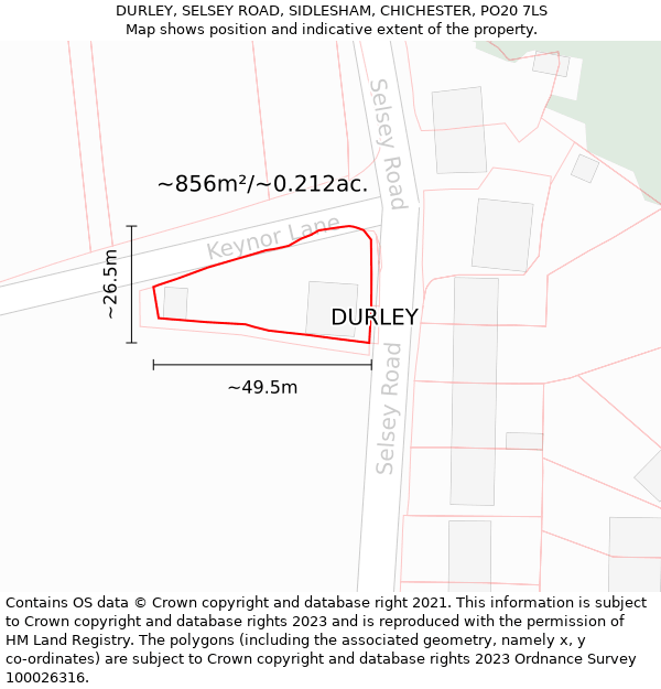 DURLEY, SELSEY ROAD, SIDLESHAM, CHICHESTER, PO20 7LS: Plot and title map