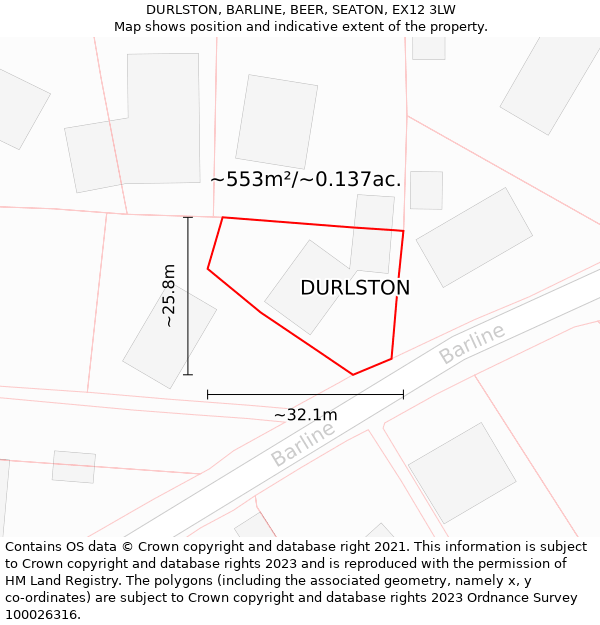 DURLSTON, BARLINE, BEER, SEATON, EX12 3LW: Plot and title map