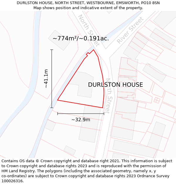 DURLSTON HOUSE, NORTH STREET, WESTBOURNE, EMSWORTH, PO10 8SN: Plot and title map