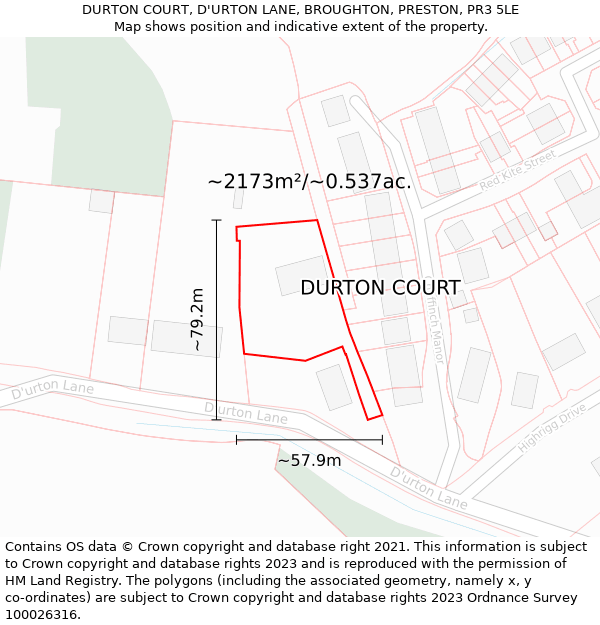 DURTON COURT, D'URTON LANE, BROUGHTON, PRESTON, PR3 5LE: Plot and title map