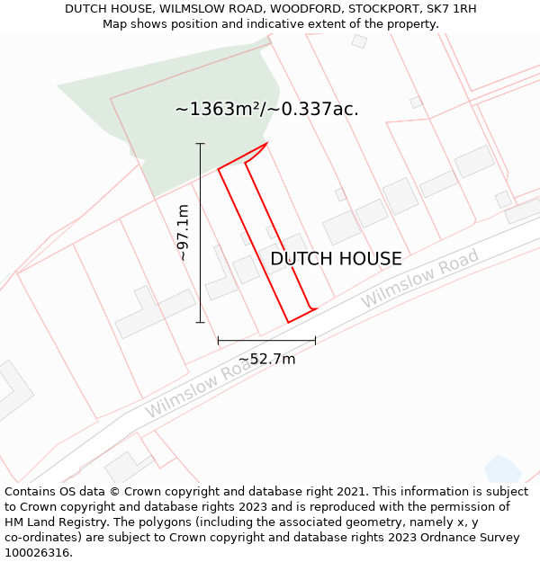 DUTCH HOUSE, WILMSLOW ROAD, WOODFORD, STOCKPORT, SK7 1RH: Plot and title map