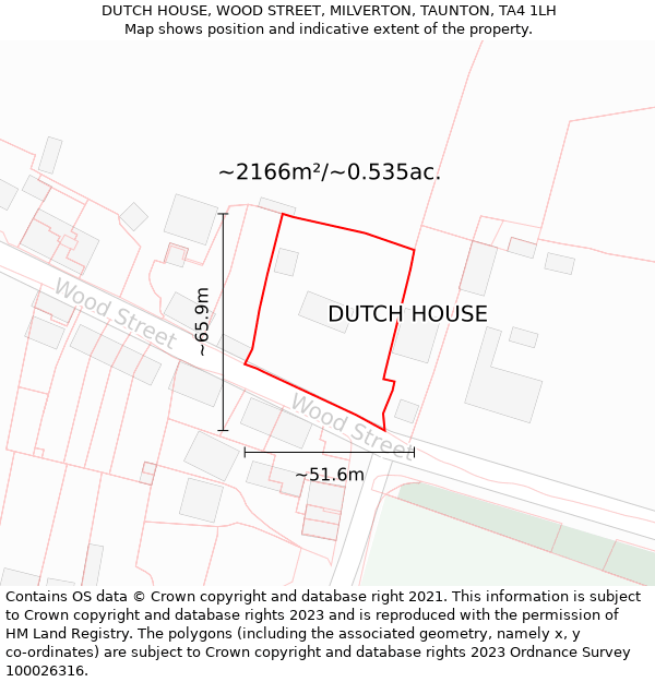 DUTCH HOUSE, WOOD STREET, MILVERTON, TAUNTON, TA4 1LH: Plot and title map