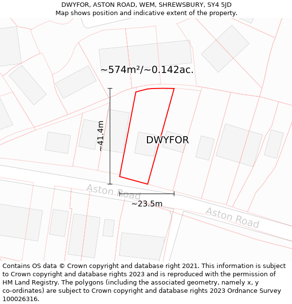 DWYFOR, ASTON ROAD, WEM, SHREWSBURY, SY4 5JD: Plot and title map