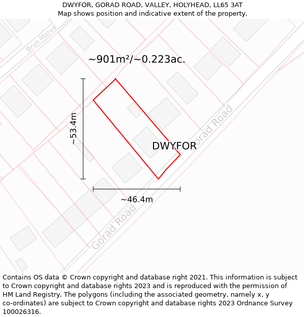 DWYFOR, GORAD ROAD, VALLEY, HOLYHEAD, LL65 3AT: Plot and title map