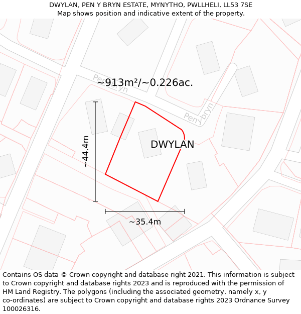 DWYLAN, PEN Y BRYN ESTATE, MYNYTHO, PWLLHELI, LL53 7SE: Plot and title map