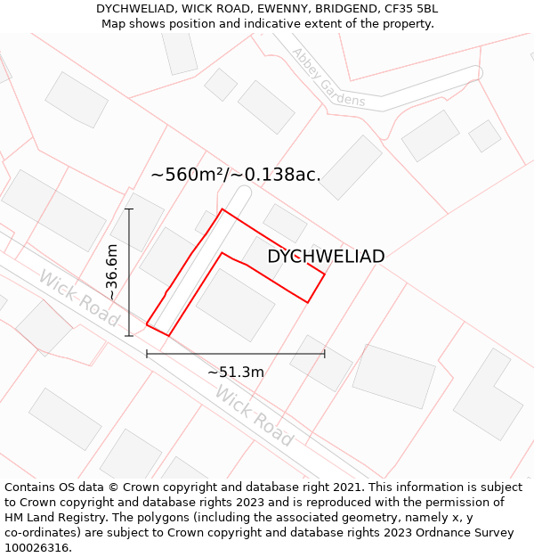 DYCHWELIAD, WICK ROAD, EWENNY, BRIDGEND, CF35 5BL: Plot and title map