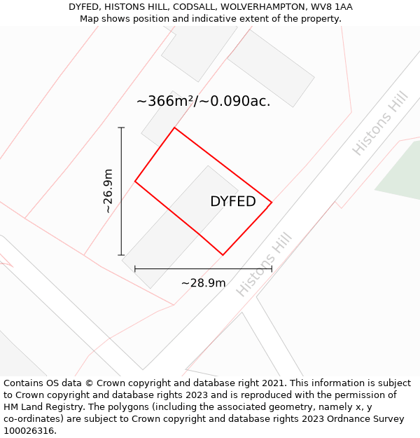 DYFED, HISTONS HILL, CODSALL, WOLVERHAMPTON, WV8 1AA: Plot and title map