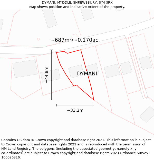 DYMANI, MYDDLE, SHREWSBURY, SY4 3RX: Plot and title map