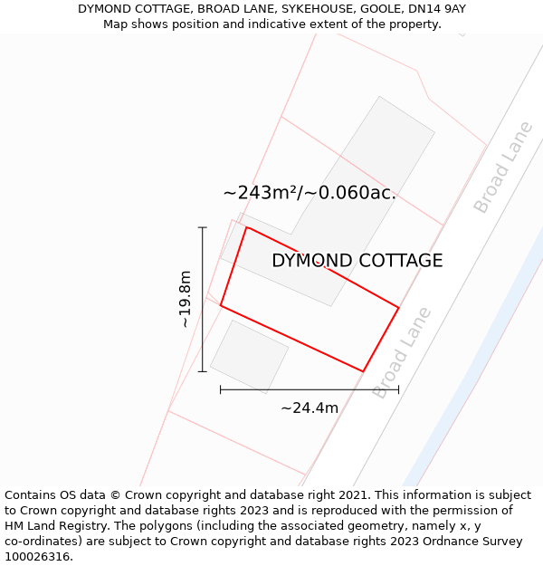 DYMOND COTTAGE, BROAD LANE, SYKEHOUSE, GOOLE, DN14 9AY: Plot and title map
