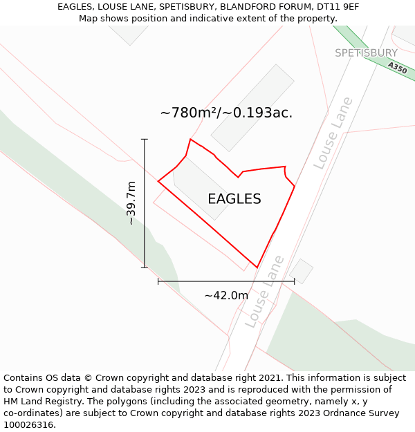 EAGLES, LOUSE LANE, SPETISBURY, BLANDFORD FORUM, DT11 9EF: Plot and title map