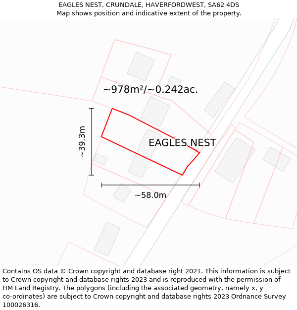 EAGLES NEST, CRUNDALE, HAVERFORDWEST, SA62 4DS: Plot and title map