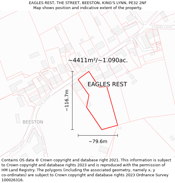 EAGLES REST, THE STREET, BEESTON, KING'S LYNN, PE32 2NF: Plot and title map