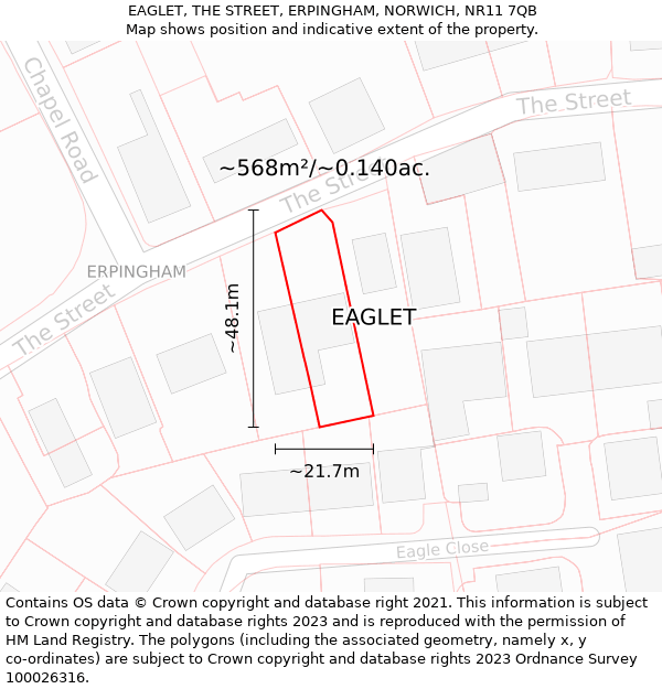 EAGLET, THE STREET, ERPINGHAM, NORWICH, NR11 7QB: Plot and title map