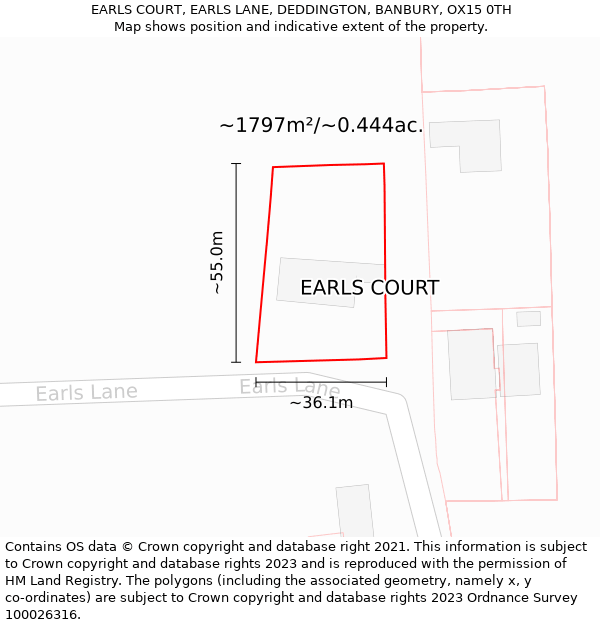 EARLS COURT, EARLS LANE, DEDDINGTON, BANBURY, OX15 0TH: Plot and title map