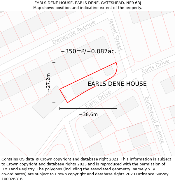EARLS DENE HOUSE, EARLS DENE, GATESHEAD, NE9 6BJ: Plot and title map