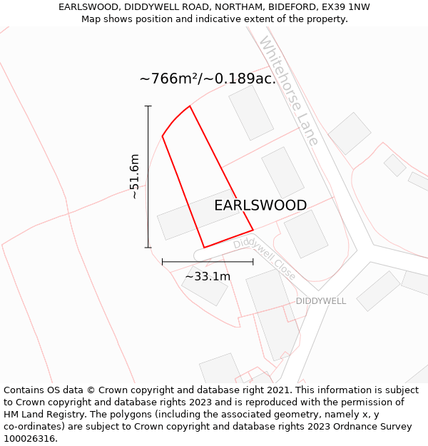 EARLSWOOD, DIDDYWELL ROAD, NORTHAM, BIDEFORD, EX39 1NW: Plot and title map