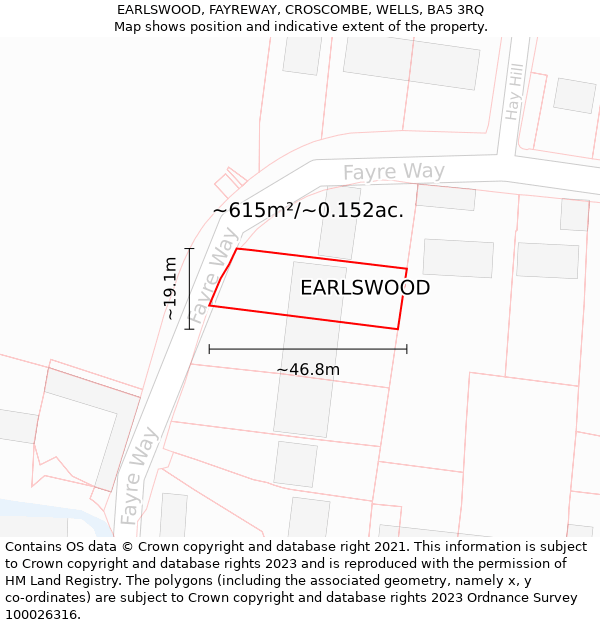 EARLSWOOD, FAYREWAY, CROSCOMBE, WELLS, BA5 3RQ: Plot and title map