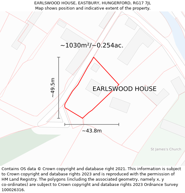 EARLSWOOD HOUSE, EASTBURY, HUNGERFORD, RG17 7JL: Plot and title map
