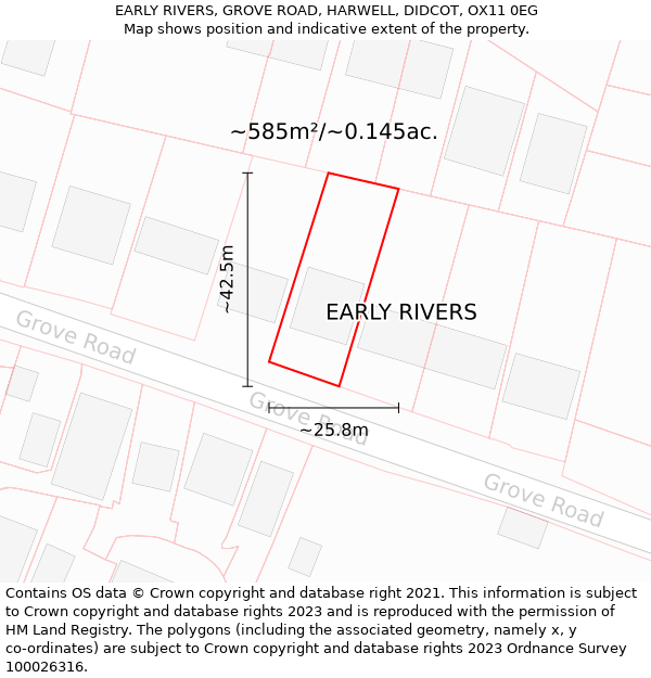 EARLY RIVERS, GROVE ROAD, HARWELL, DIDCOT, OX11 0EG: Plot and title map