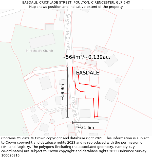 EASDALE, CRICKLADE STREET, POULTON, CIRENCESTER, GL7 5HX: Plot and title map