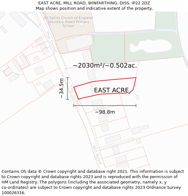 EAST ACRE, MILL ROAD, WINFARTHING, DISS, IP22 2DZ: Plot and title map