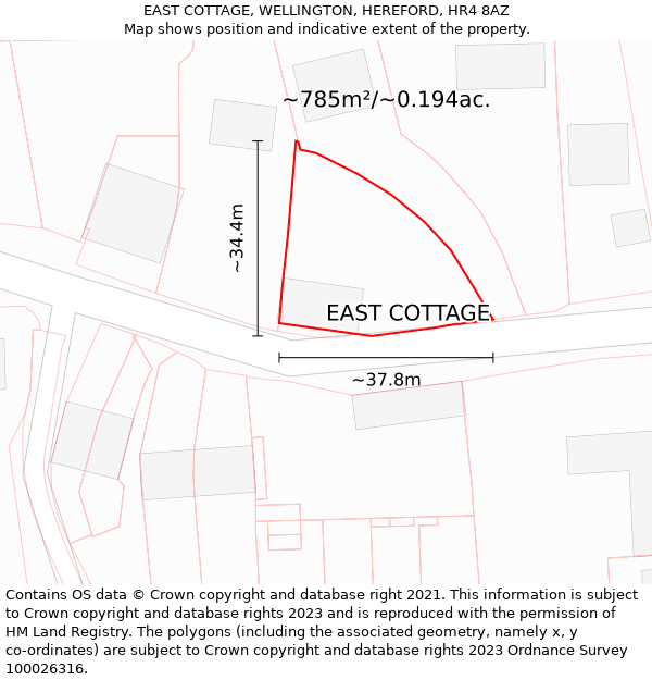 EAST COTTAGE, WELLINGTON, HEREFORD, HR4 8AZ: Plot and title map