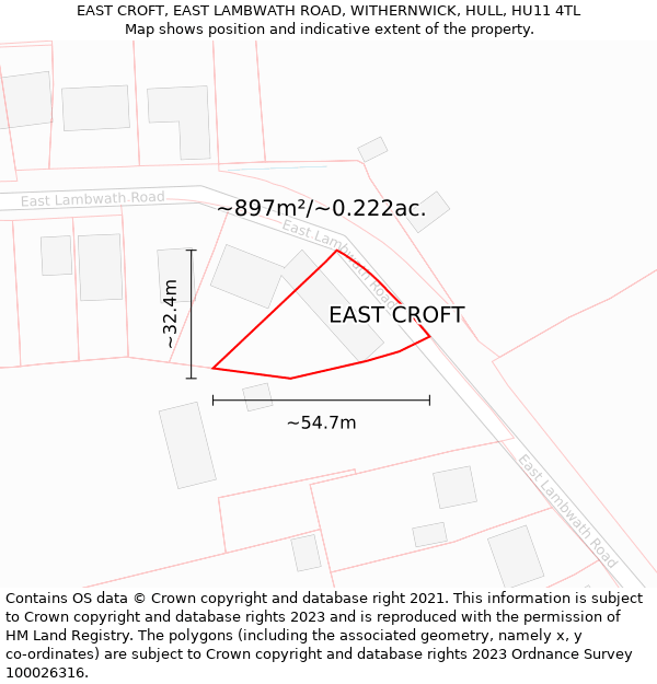 EAST CROFT, EAST LAMBWATH ROAD, WITHERNWICK, HULL, HU11 4TL: Plot and title map