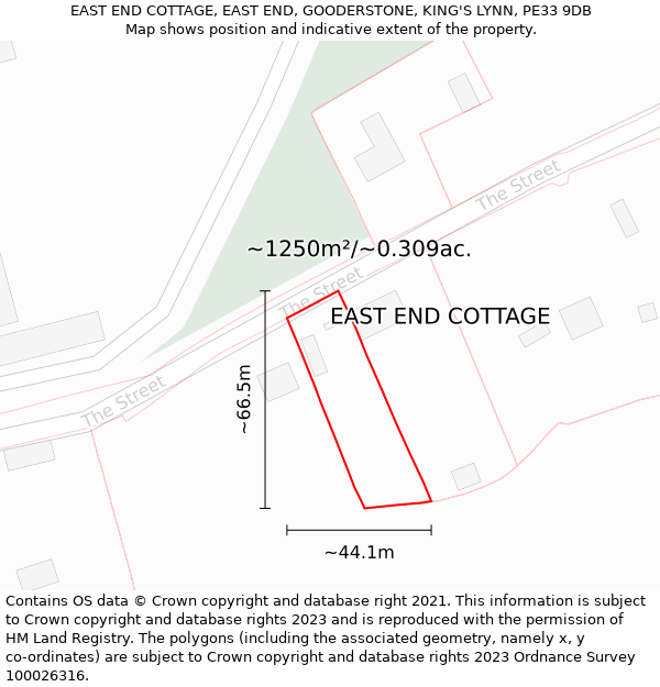 EAST END COTTAGE, EAST END, GOODERSTONE, KING'S LYNN, PE33 9DB: Plot and title map