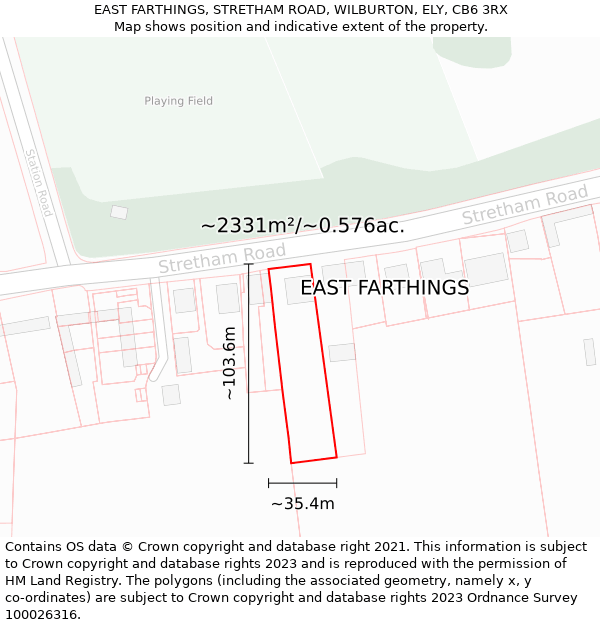 EAST FARTHINGS, STRETHAM ROAD, WILBURTON, ELY, CB6 3RX: Plot and title map