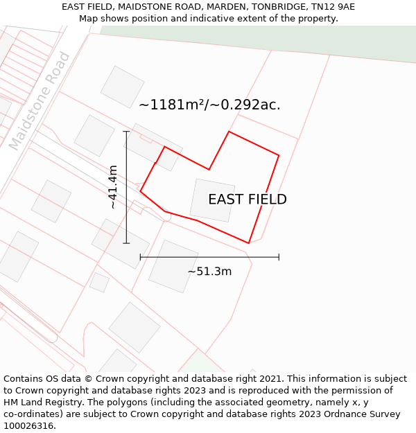 EAST FIELD, MAIDSTONE ROAD, MARDEN, TONBRIDGE, TN12 9AE: Plot and title map