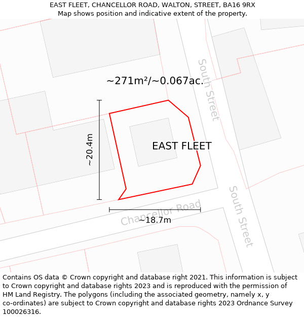 EAST FLEET, CHANCELLOR ROAD, WALTON, STREET, BA16 9RX: Plot and title map