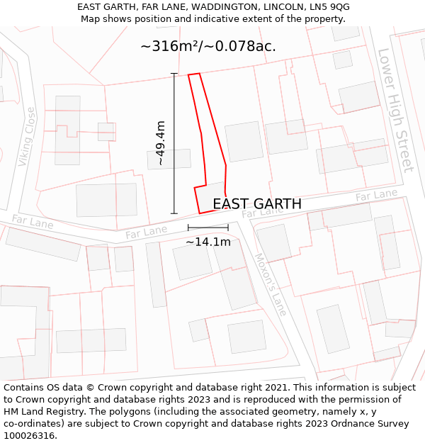 EAST GARTH, FAR LANE, WADDINGTON, LINCOLN, LN5 9QG: Plot and title map