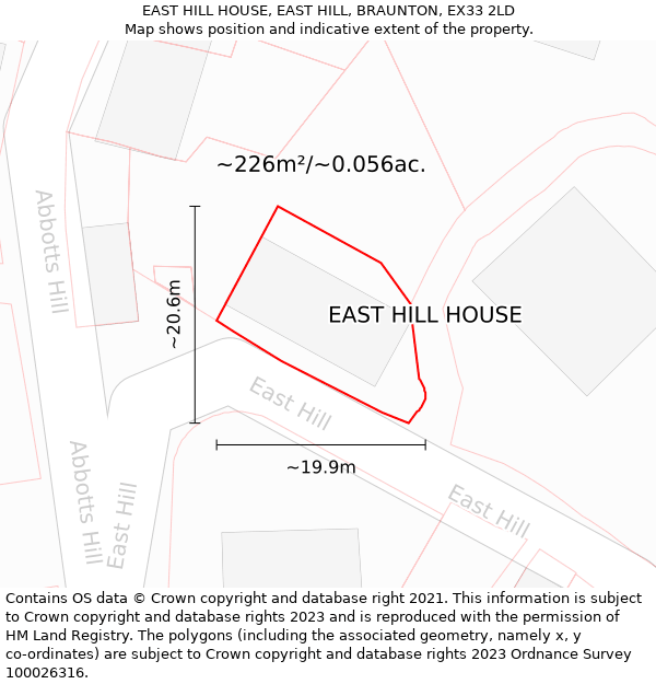EAST HILL HOUSE, EAST HILL, BRAUNTON, EX33 2LD: Plot and title map