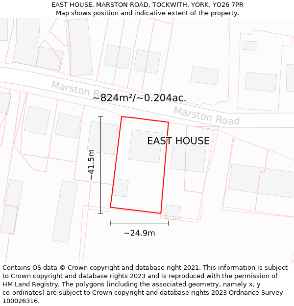 EAST HOUSE, MARSTON ROAD, TOCKWITH, YORK, YO26 7PR: Plot and title map