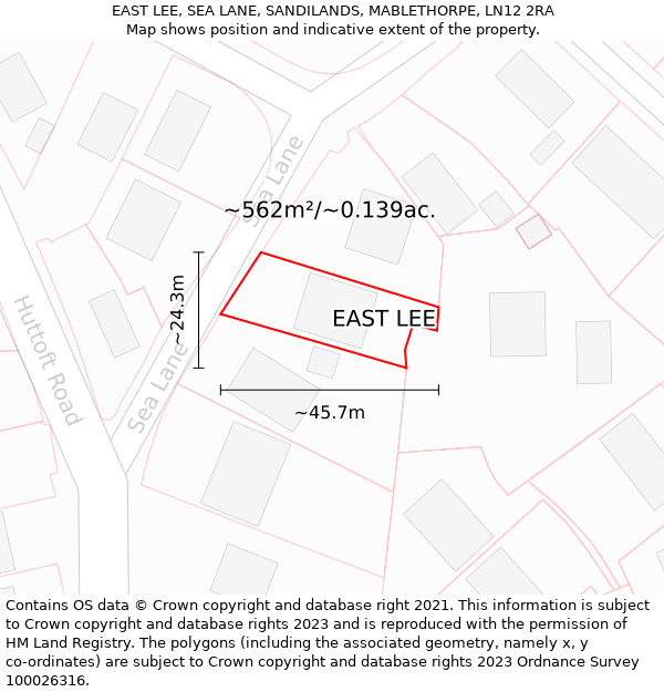 EAST LEE, SEA LANE, SANDILANDS, MABLETHORPE, LN12 2RA: Plot and title map