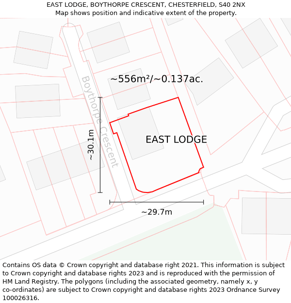 EAST LODGE, BOYTHORPE CRESCENT, CHESTERFIELD, S40 2NX: Plot and title map