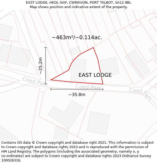 EAST LODGE, HEOL ISAF, CWMAVON, PORT TALBOT, SA12 9BL: Plot and title map