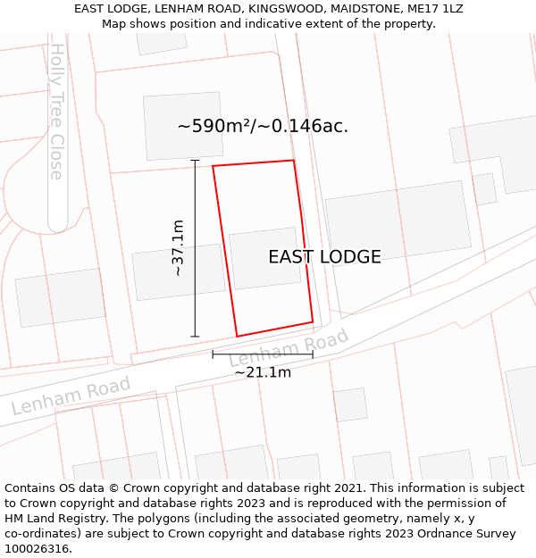 EAST LODGE, LENHAM ROAD, KINGSWOOD, MAIDSTONE, ME17 1LZ: Plot and title map