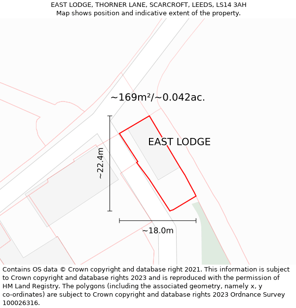 EAST LODGE, THORNER LANE, SCARCROFT, LEEDS, LS14 3AH: Plot and title map