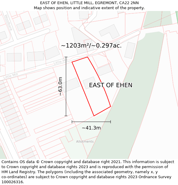 EAST OF EHEN, LITTLE MILL, EGREMONT, CA22 2NN: Plot and title map