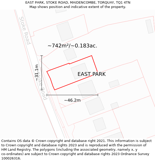 EAST PARK, STOKE ROAD, MAIDENCOMBE, TORQUAY, TQ1 4TN: Plot and title map