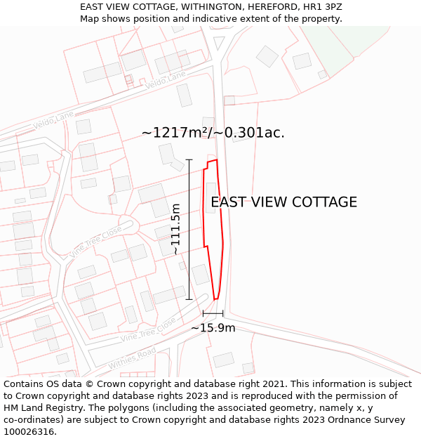EAST VIEW COTTAGE, WITHINGTON, HEREFORD, HR1 3PZ: Plot and title map