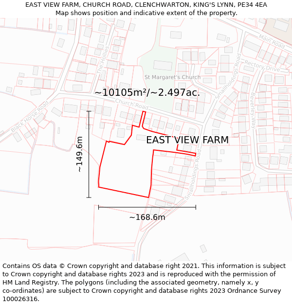 EAST VIEW FARM, CHURCH ROAD, CLENCHWARTON, KING'S LYNN, PE34 4EA: Plot and title map