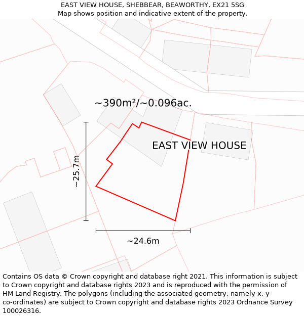 EAST VIEW HOUSE, SHEBBEAR, BEAWORTHY, EX21 5SG: Plot and title map