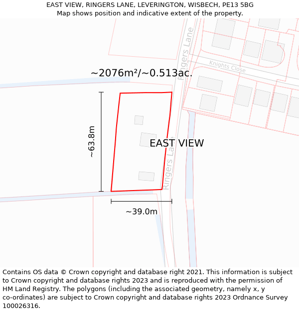 EAST VIEW, RINGERS LANE, LEVERINGTON, WISBECH, PE13 5BG: Plot and title map