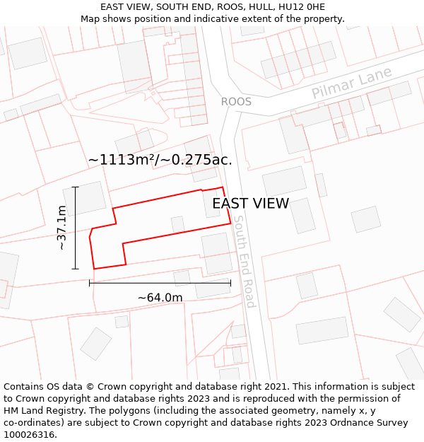 EAST VIEW, SOUTH END, ROOS, HULL, HU12 0HE: Plot and title map