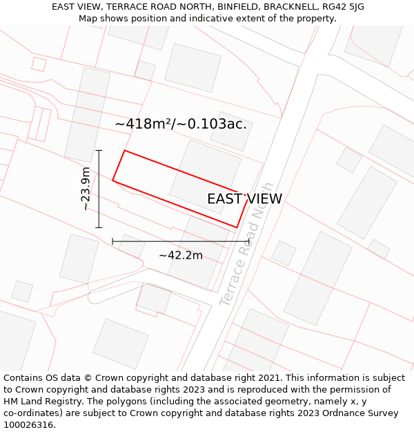 EAST VIEW, TERRACE ROAD NORTH, BINFIELD, BRACKNELL, RG42 5JG: Plot and title map