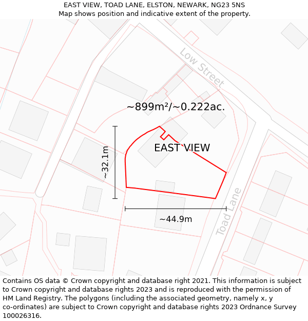 EAST VIEW, TOAD LANE, ELSTON, NEWARK, NG23 5NS: Plot and title map